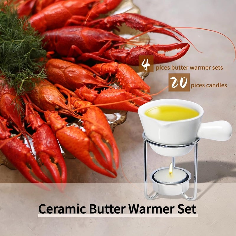 Reasmi Reasim Butter Warmer Set For Seafood  Lobster & Crab  Drawn Butter Melter For Chocolate & Cheese  Fondue & Seafood Boil Party Supplies  Set Of 4 With 20 Tealight Candles - Image 2