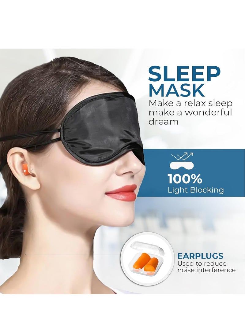 RATSAW - Travel Neck Pillow with Eye Cover and Earplugs Pure Memory Foam Head Support Pillow for Airplane Car and Home Neck and Shoulder Pain Relief Soft Pillow for traveling and Sleeping Black - Image 1