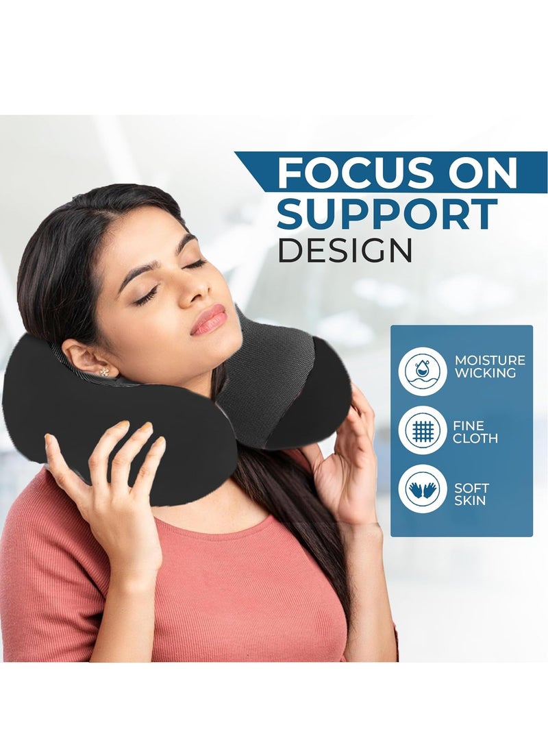RATSAW - Travel Neck Pillow with Eye Cover and Earplugs Pure Memory Foam Head Support Pillow for Airplane Car and Home Neck and Shoulder Pain Relief Soft Pillow for traveling and Sleeping Black - Image 1