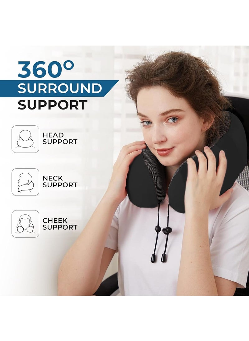 RATSAW - Travel Neck Pillow with Eye Cover and Earplugs Pure Memory Foam Head Support Pillow for Airplane Car and Home Neck and Shoulder Pain Relief Soft Pillow for traveling and Sleeping Black - Image 1