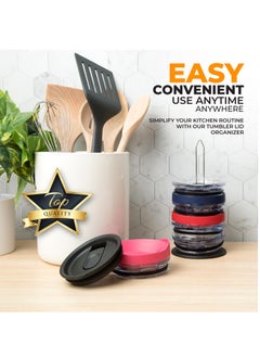 KASTWAVE Revolutionary Tumbler Lid Organizer - Space-Saving Design - Slim Vertical Storage for Up to 10 Lids, Clutter-Free Kitchen Cabinets and Countertops Organization, Metal, Black  - Image 4
