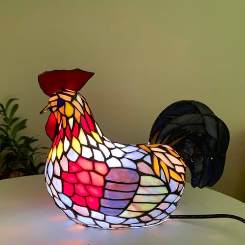 Bieye L10834 Colorful Rooster Tiffany Style Stained Glass Accent Table Lamp Night Light for Bedside Living Room Decoration - Image 2