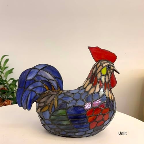 Bieye L10834 Colorful Rooster Tiffany Style Stained Glass Accent Table Lamp Night Light for Bedside Living Room Decoration - Image 3