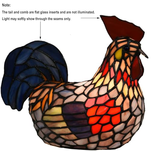 Bieye L10834 Colorful Rooster Tiffany Style Stained Glass Accent Table Lamp Night Light for Bedside Living Room Decoration - Image 5