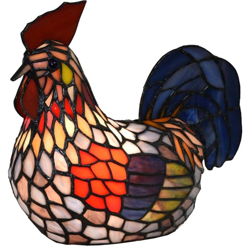Bieye L10834 Colorful Rooster Tiffany Style Stained Glass Accent Table Lamp Night Light for Bedside Living Room Decoration - Image 1