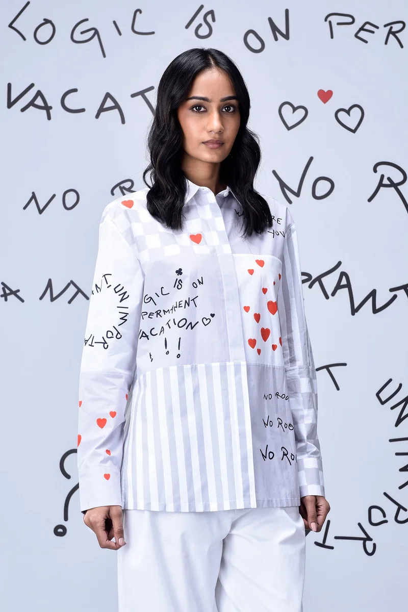 Genes Lecoanet Hemant Women's Chess Board Relaxed Fit Shirt- Pearl Grey