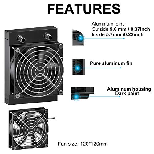 Clyxgs Water Cooling Radiator,12 Pipe Aluminum Heat Exchanger Radiator with Fan for PC CPU Computer Water Cool System DC12V 120mm Black - Image 2