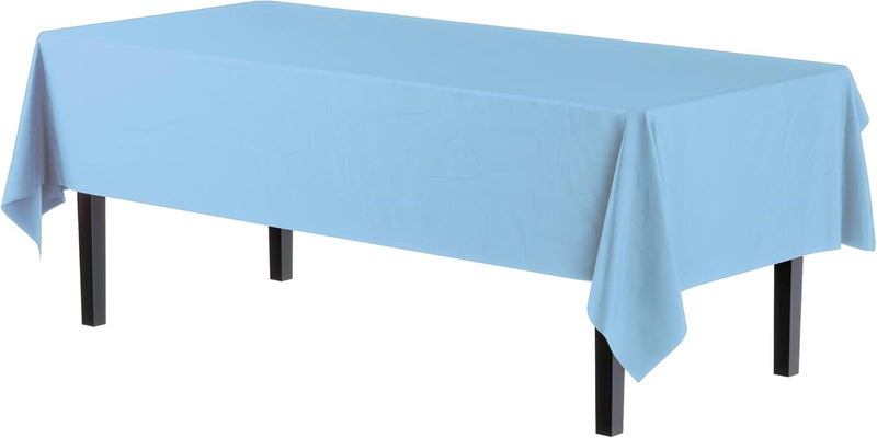 Exquisite 12-Pack Premium Plastic Tablecloth 54in. x 108in. Rectangle Table Cover - Light Blue - Image 2
