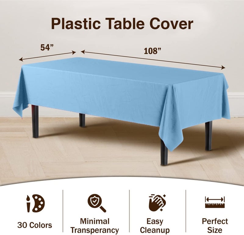 Exquisite 12-Pack Premium Plastic Tablecloth 54in. x 108in. Rectangle Table Cover - Light Blue - Image 3