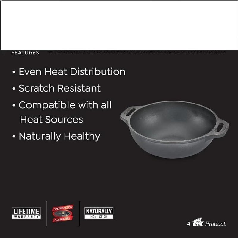 Tannu Craft Tannu Craft Cast Iron Kadai (26cm) |Even Heat Distribution|Scratch Resistant|Compatible with Gas & Induction|Retains Heat for Long kadai Pans  - Image 4
