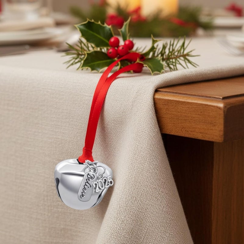 ONTODEX 2025 Believe Christmas Bells, 12 Pieces Santa Claus Sleigh Bells Father Jingle Bell Christmas Eve Box Filler Christmas Tree Home Decoration (Silver, 1.4inch/35mm) - Image 2