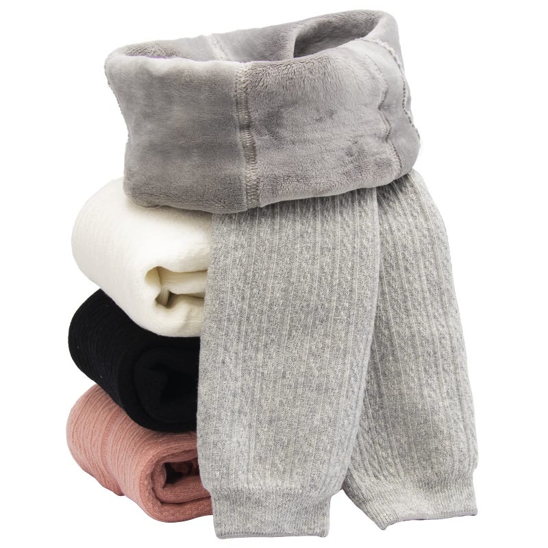 Looching Toddler Baby Girls Winter Fleece Lined Leggings Knit Thick Warm Full Length Tights Basic Velvet Pants for 1-6 Years Kids - Image 1
