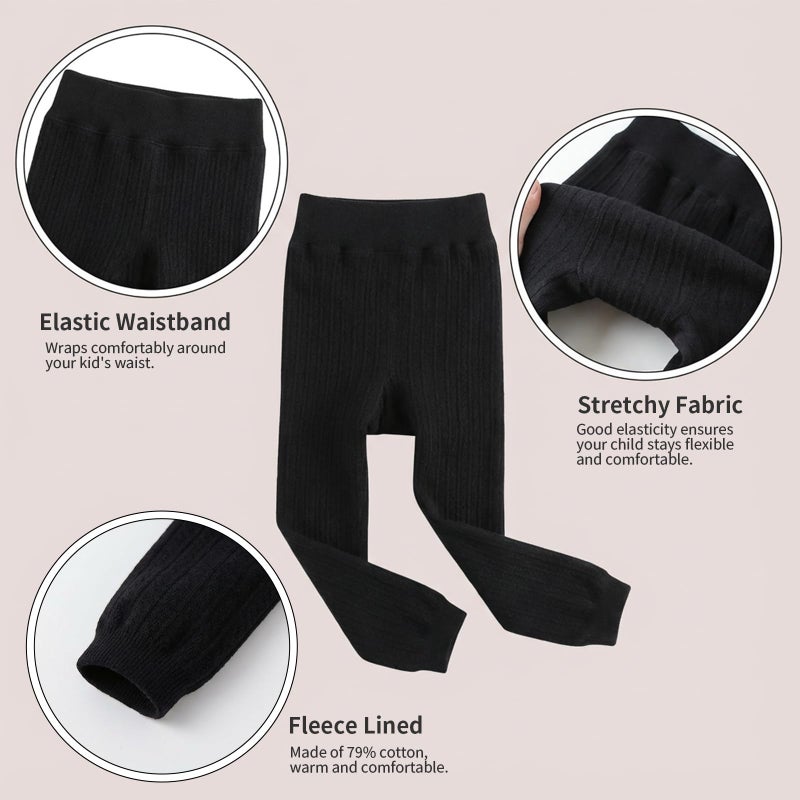 Looching Toddler Baby Girls Winter Fleece Lined Leggings Knit Thick Warm Full Length Tights Basic Velvet Pants for 1-6 Years Kids - Image 4