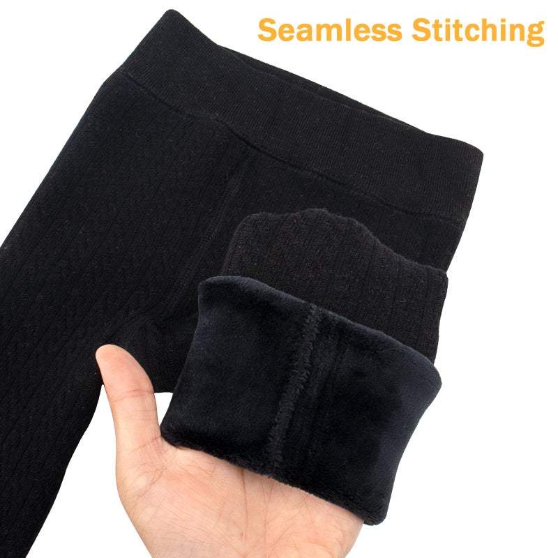 Looching Toddler Baby Girls Winter Fleece Lined Leggings Knit Thick Warm Full Length Tights Basic Velvet Pants for 1-6 Years Kids - Image 2