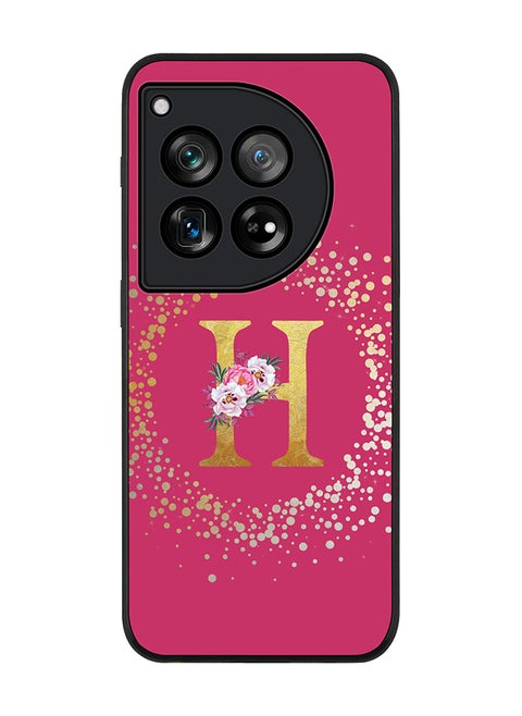 Rugged Black edge case for OnePlus 12R / OnePlus Ace 3 5G,Slim fit Cover Custom Monogram Initial Letter Floral Pattern Alphabet - H (Deep Pink Rose)