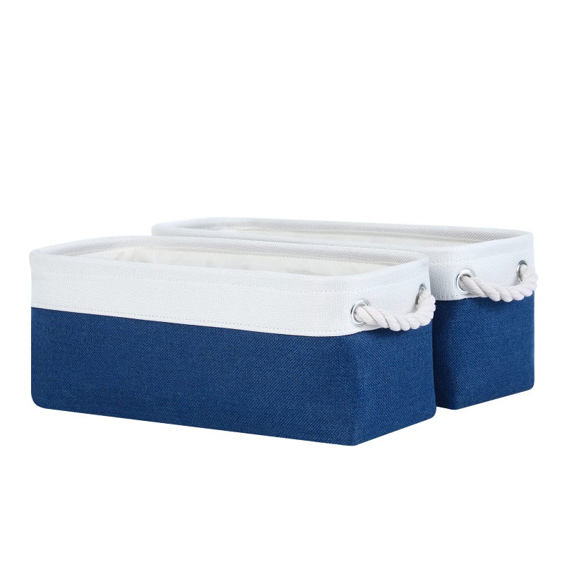 DULLEMELO Toilet Paper Storage Basket Toilet Paper Basket for Back of Toilet Bathroom Storage Basket for Cosmetics Towels Toilet Paper Toilet Tank Basket with Rope Handles for ToiletWhiteBlue