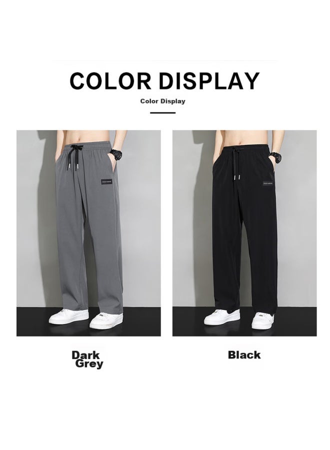 Dingfengbaoluo Men's Pants, Spring And Autumn Thin Quick-dry Trendy Sports Ice Silk Straight Casual Trousers, 235 Dark Gray 2XL - Image 3