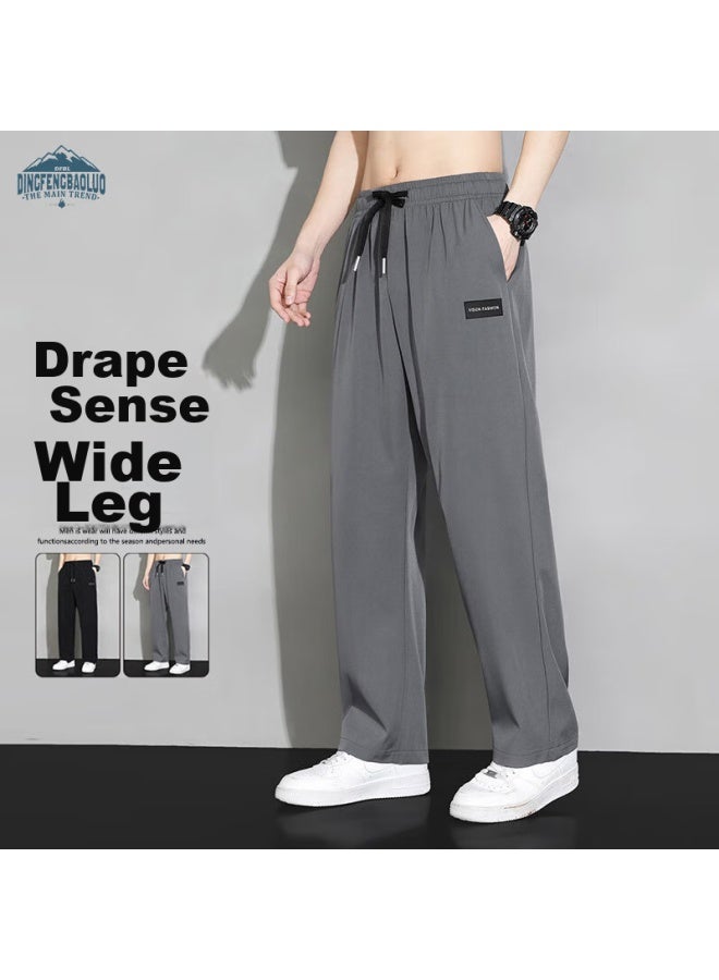 Dingfengbaoluo Men's Pants, Spring And Autumn Thin Quick-dry Trendy Sports Ice Silk Straight Casual Trousers, 235 Dark Gray 2XL - Image 1