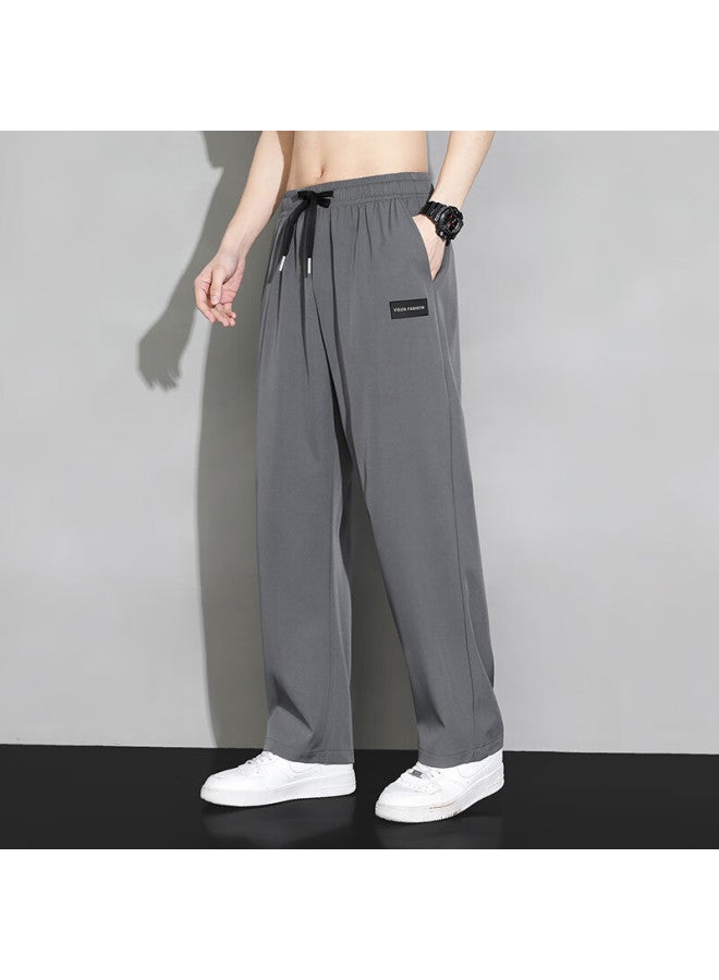 Dingfengbaoluo Men's Pants, Spring And Autumn Thin Quick-dry Trendy Sports Ice Silk Straight Casual Trousers, 235 Dark Gray 2XL - Image 2