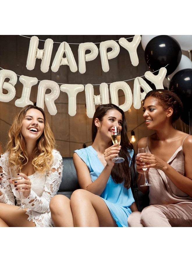 TONIFUL Cream White Happy Birthday Balloons Banner, 16 Inch Mylar Foil Letters Sign Bunting Reusable for Girls Boys Kids & Adults Decorations and Party Supplies - Image 4