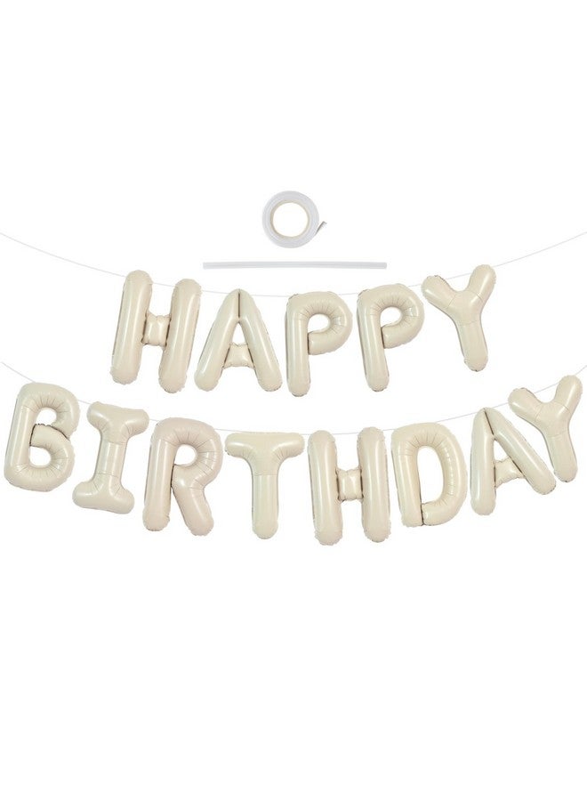 TONIFUL Cream White Happy Birthday Balloons Banner, 16 Inch Mylar Foil Letters Sign Bunting Reusable for Girls Boys Kids & Adults Decorations and Party Supplies - Image 1