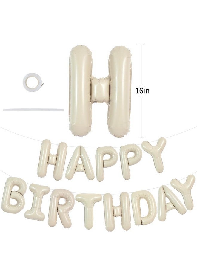 TONIFUL Cream White Happy Birthday Balloons Banner, 16 Inch Mylar Foil Letters Sign Bunting Reusable for Girls Boys Kids & Adults Decorations and Party Supplies - Image 2