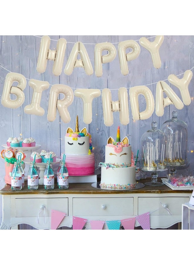 TONIFUL Cream White Happy Birthday Balloons Banner, 16 Inch Mylar Foil Letters Sign Bunting Reusable for Girls Boys Kids & Adults Decorations and Party Supplies - Image 5