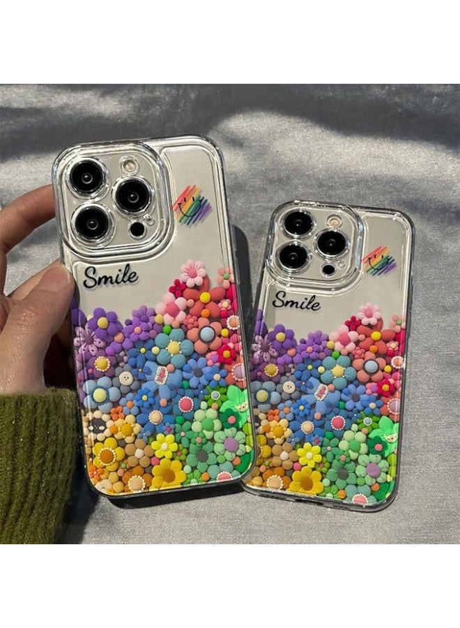 Lumani 3D Cute Smiley Face Flower Pattern Case for iPhone 15 PROMAX, Scratch & Fingerprint Protection, Easy Access Port (iPhone15ProMax), Transparent Colorful Flower Pattern - Image 3