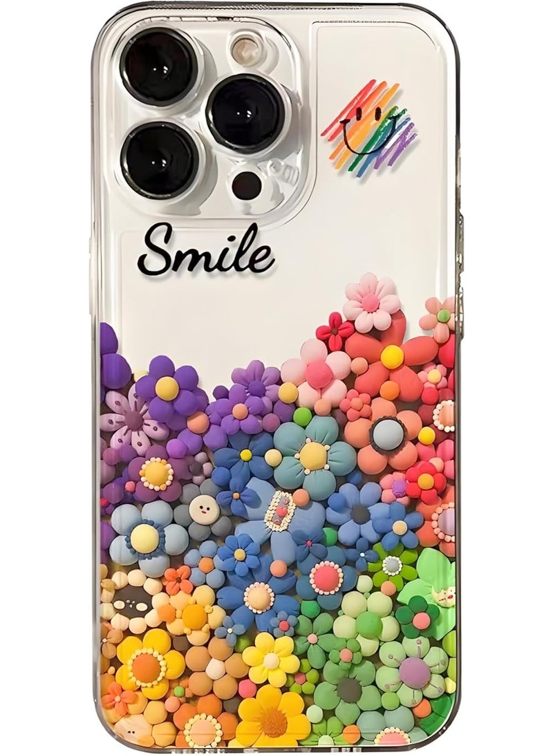 Lumani 3D Cute Smiley Face Flower Pattern Case for iPhone 15 PROMAX, Scratch & Fingerprint Protection, Easy Access Port (iPhone15ProMax), Transparent Colorful Flower Pattern - Image 1