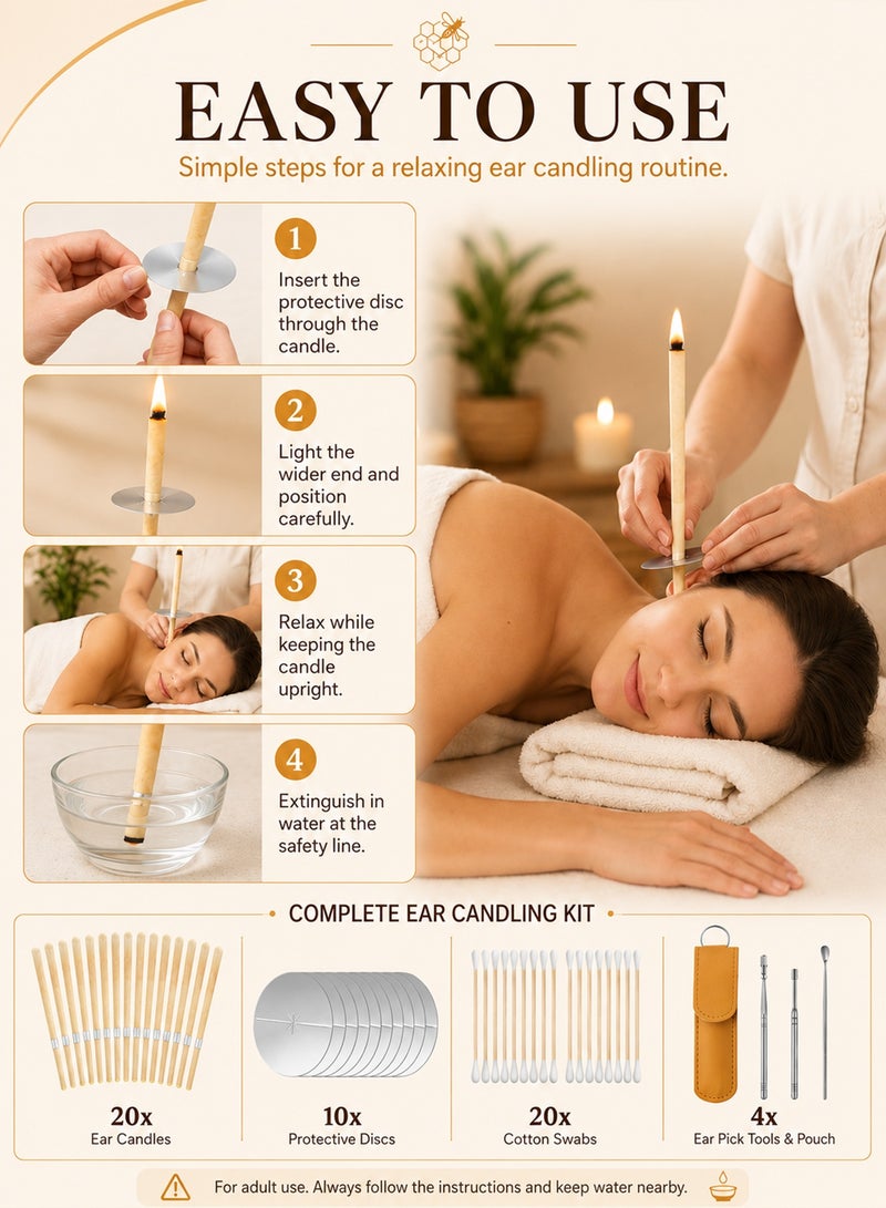 Chillspace 20-Piece Ear Wax Remover Candles Set, Aromatherapy Pure Beeswax Ear Wax Candles, Ear Cleaning Kit for Improve Sleep & Relaxation, Natural Ear Candling Kit - Image 4