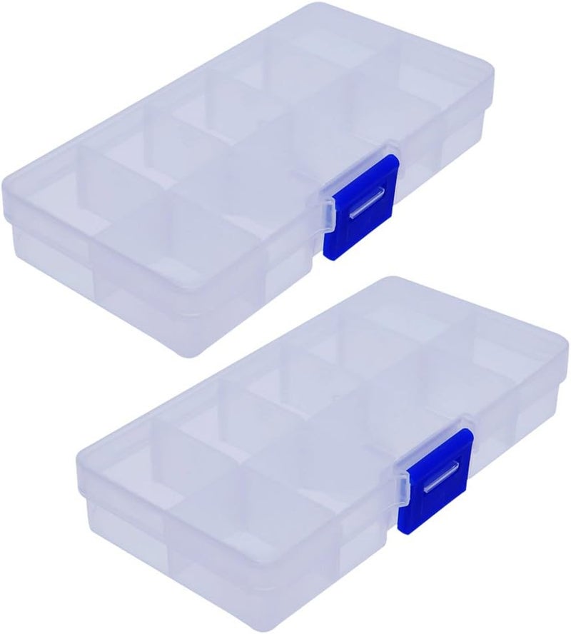 UTENEW Plastic Jewelry Organizer Box Clear Storage Bead Case for Little Crafts/Arts 2 Pack Container with 10 Grids, Small - Image 1