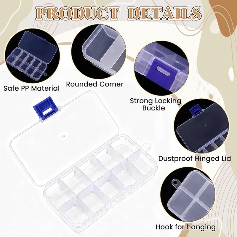UTENEW Plastic Jewelry Organizer Box Clear Storage Bead Case for Little Crafts/Arts 2 Pack Container with 10 Grids, Small - Image 4