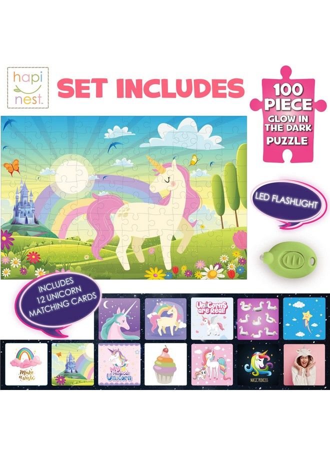 Hapinest 100 قطعة لغز وحيد القرن المتلألئ في الظلام للأطفال هدايا للبنات والأولاد أعمار 5 6 7 8 9 10 11 12 سنة وما فوق - Image 3