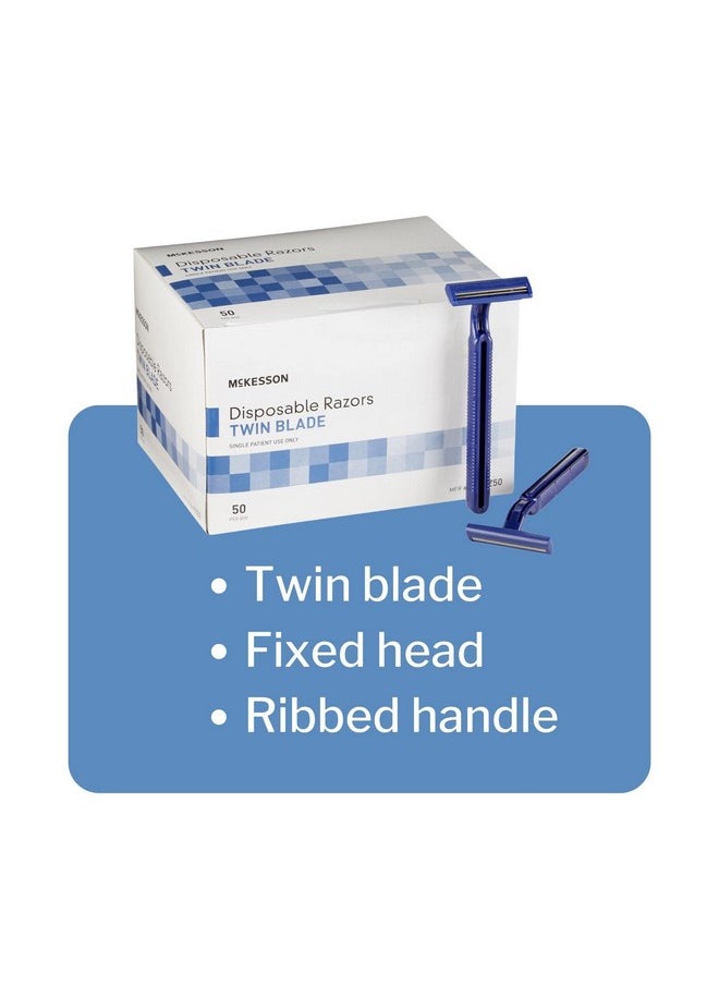 McKesson - McKesson Disposable Razors [100 Count] Shaving Razor, Twin Blade, Stainless Steel Blade, For Men and Women, Bulk, Blue, 50 Count, Pack of 2 - Image 1