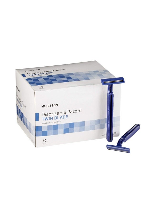 McKesson - McKesson Disposable Razors [100 Count] Shaving Razor, Twin Blade, Stainless Steel Blade, For Men and Women, Bulk, Blue, 50 Count, Pack of 2 - Image 1