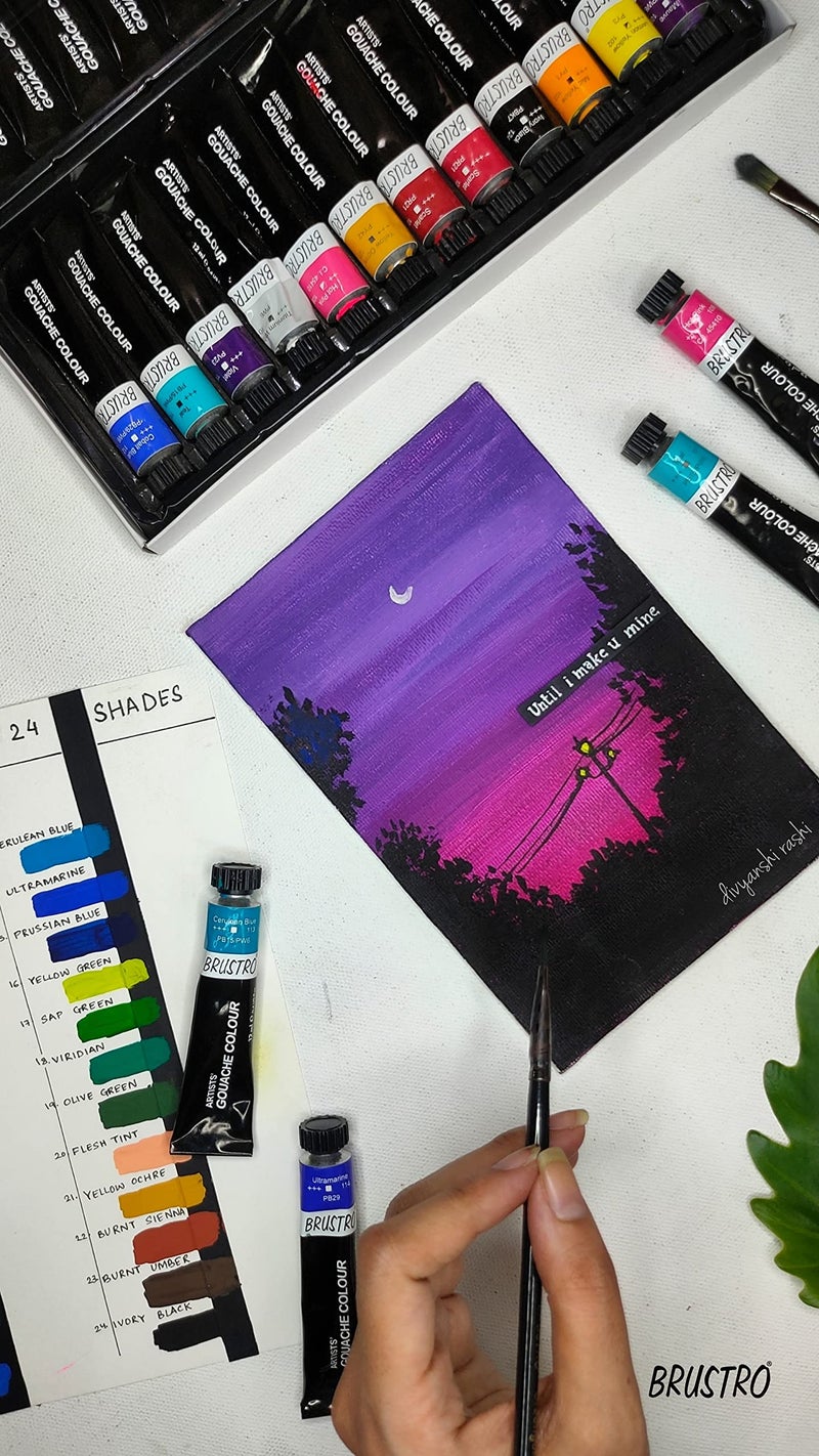 BRUSTRO Artists Gouache Colour | Set of 12 Colours X 12ml Tubes | Highly pigmented, Opaque Colors, Intermixable, Canvas Paint, Perfect For Students, Adults, Beginners, Professionals and Artists - Image 3