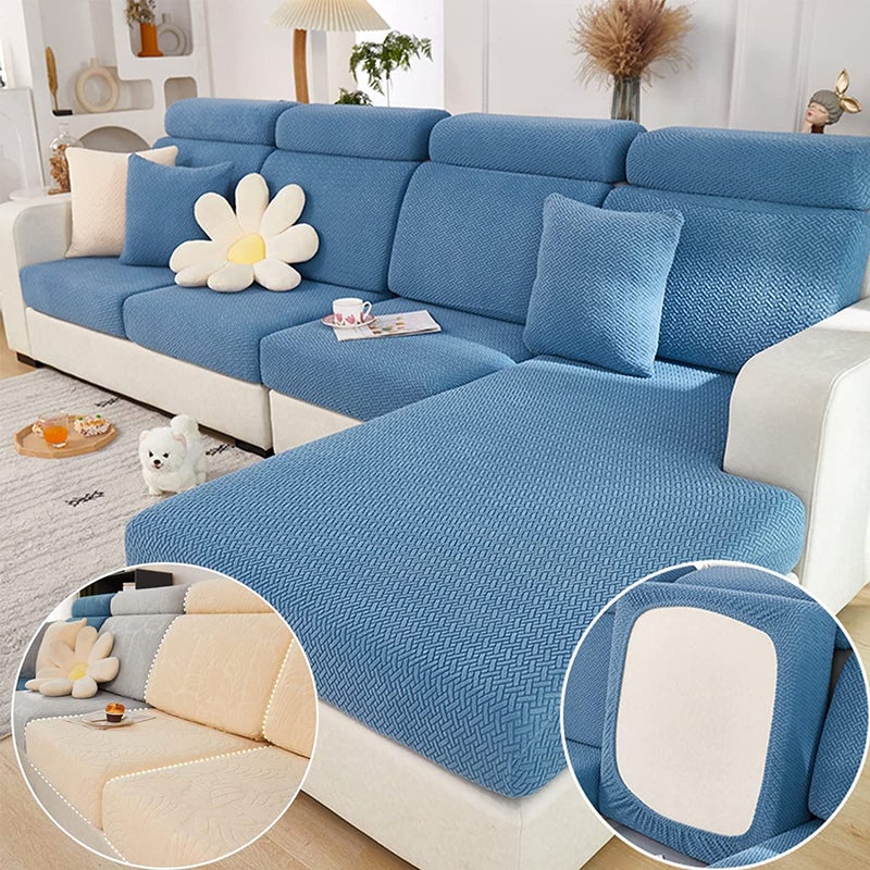 Yoovat Couch Cushion Covers for Sofa Couch Covers WearResistant Universal Sofa Cover Washable Stretch for Sectional Slipcovers TextureBlueExtra Large Single Seat Cover