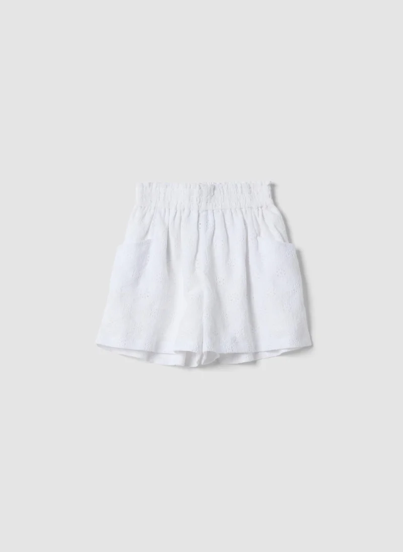 Ovs OVS Girls White Stretch Shorts With Elasticated Waist, Regular Fit