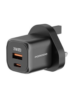 porodo PD 20W UK Fast Dual Port Wall Charger/ 18W QC/ Power Output 20W/ Over-Heat Protection/ Universal Compatibility - Black  - Image 1