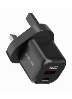 porodo PD 20W UK Fast Dual Port Wall Charger/ 18W QC/ Power Output 20W/ Over-Heat Protection/ Universal Compatibility - Black  - Image 2