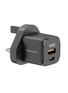 porodo PD 20W UK Fast Dual Port Wall Charger/ 18W QC/ Power Output 20W/ Over-Heat Protection/ Universal Compatibility - Black  - Image 3