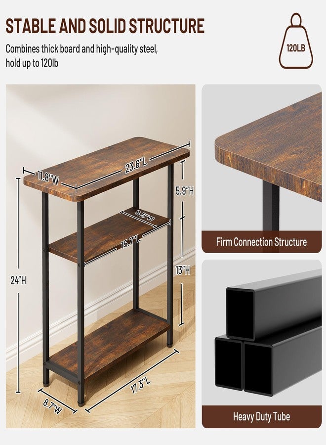 SLEEPING LAMB Side Table for Living Room, 3-Tier End Table for Small Space with Wide Storage Tabletop, Rustic Brown Narrow Nightstand for Bedroom, Sofa Couch - Image 5