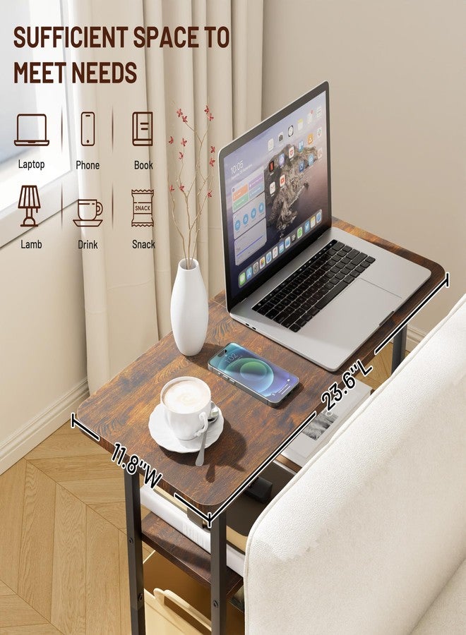 SLEEPING LAMB Side Table for Living Room, 3-Tier End Table for Small Space with Wide Storage Tabletop, Rustic Brown Narrow Nightstand for Bedroom, Sofa Couch - Image 3