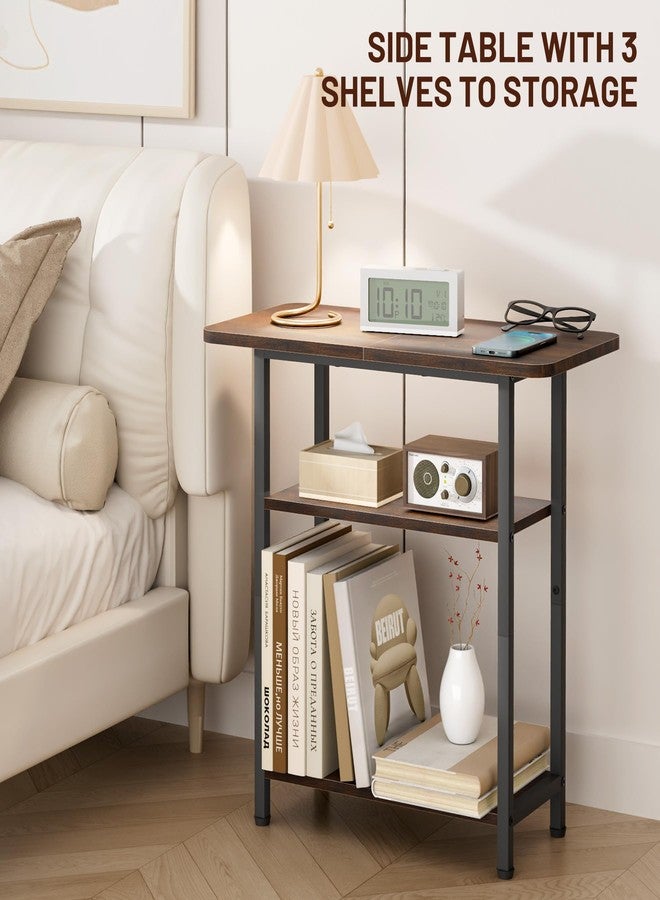 SLEEPING LAMB Side Table for Living Room, 3-Tier End Table for Small Space with Wide Storage Tabletop, Rustic Brown Narrow Nightstand for Bedroom, Sofa Couch - Image 4