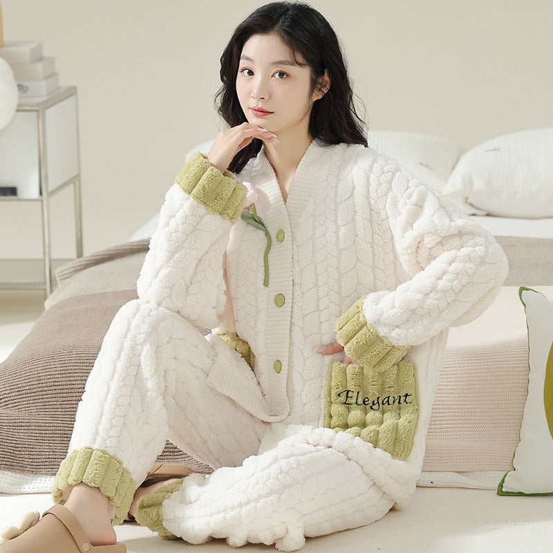 Pajamas Kimono Cardigan Warm Thickened Suit Loose Casual Comfortable Home Wear Outer Wear - Image 3