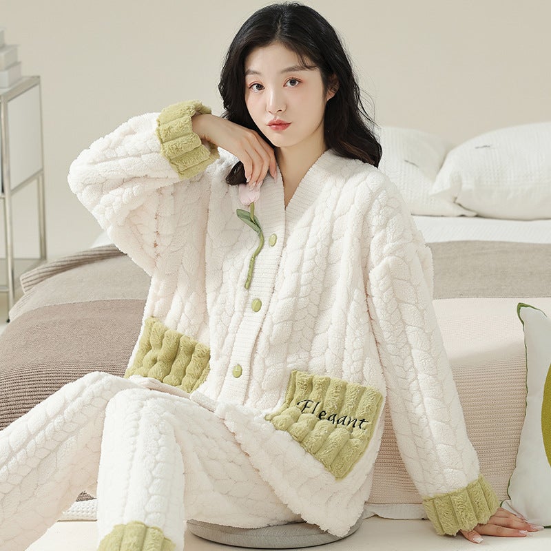 Pajamas Kimono Cardigan Warm Thickened Suit Loose Casual Comfortable Home Wear Outer Wear - Image 4