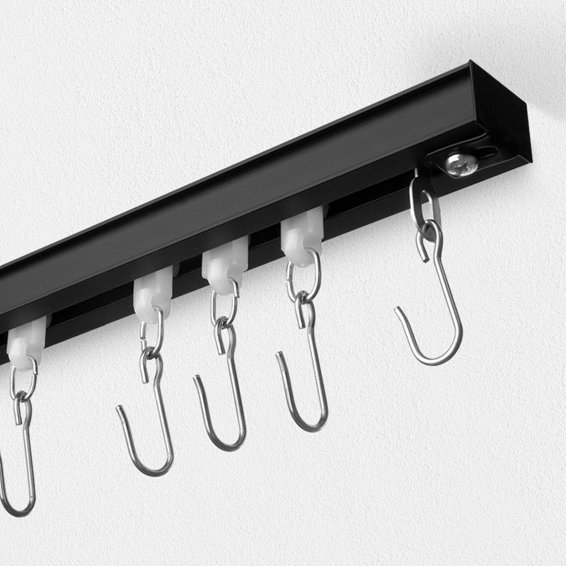 SOMINS Curtain Track Ceiling Curtain Track with Roller Hooks Ceiling Mount Rail Set for Room Divider 9ft 12ft Black