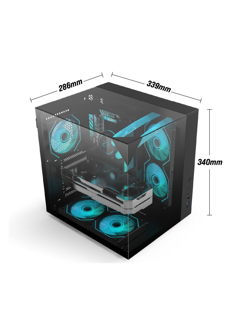 SHARX SHARX PROFIN Mid-Tower Gaming Cabinet, ATX, 5x 120mm Pre-Installed ARGB Fans, Controller, 3-Side Tempered Glass Panel White GX500B  - Image 3