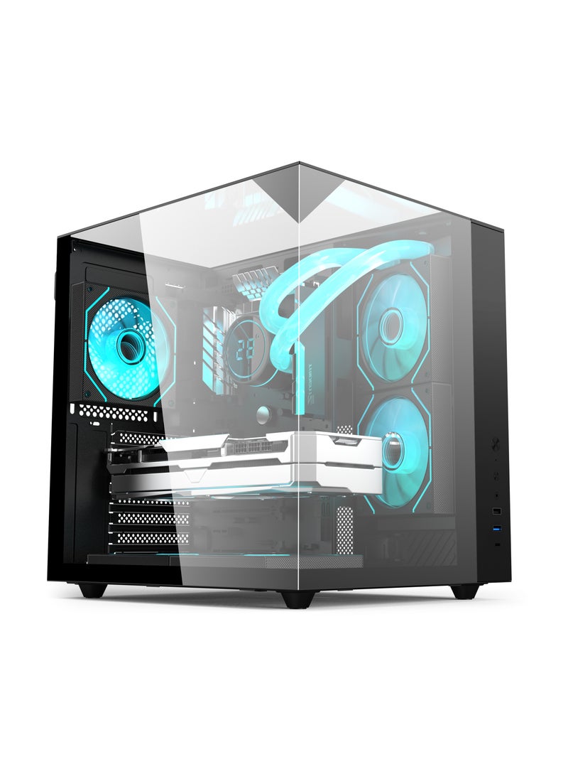 SHARX SHARX PROFIN Mid-Tower Gaming Cabinet, ATX, 5x 120mm Pre-Installed ARGB Fans, Controller, 3-Side Tempered Glass Panel White GX500B  - Image 1