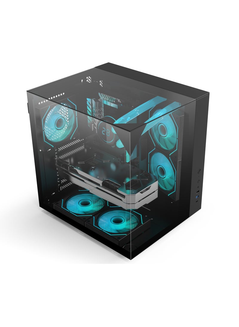 SHARX - SHARX PROFIN Mid-Tower Gaming Cabinet, ATX, 5x 120mm Pre-Installed ARGB Fans, Controller, 3-Side Tempered Glass Panel White GX500B - Image 1
